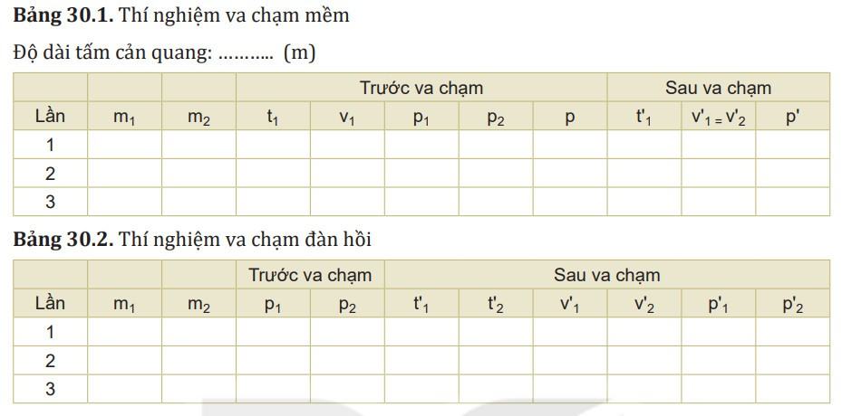 Vật lí 10 Kết nối tri thức Bài 30: Thực hành: Xác định động lượng của vật trước và sau va chạm